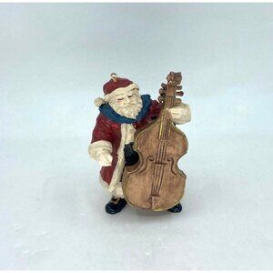 Vintage Christmas Ornament Figurine Santa Claus Playing The Cello Resin 3'' Tall